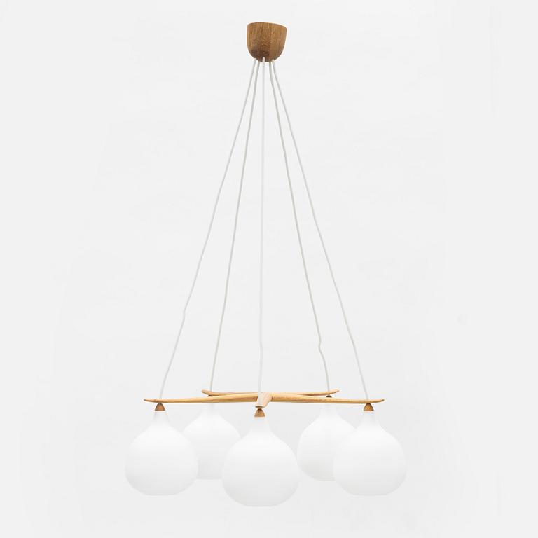 Uno & Östen Kristiansson, a glass and oak ceiling light, Luxus, Vittsjö.