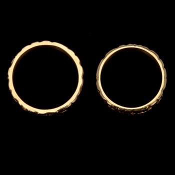 RINGAR, 2 st, guld 18K, sign. BW, Lapponia 1970. Vikt tot. 10 g.