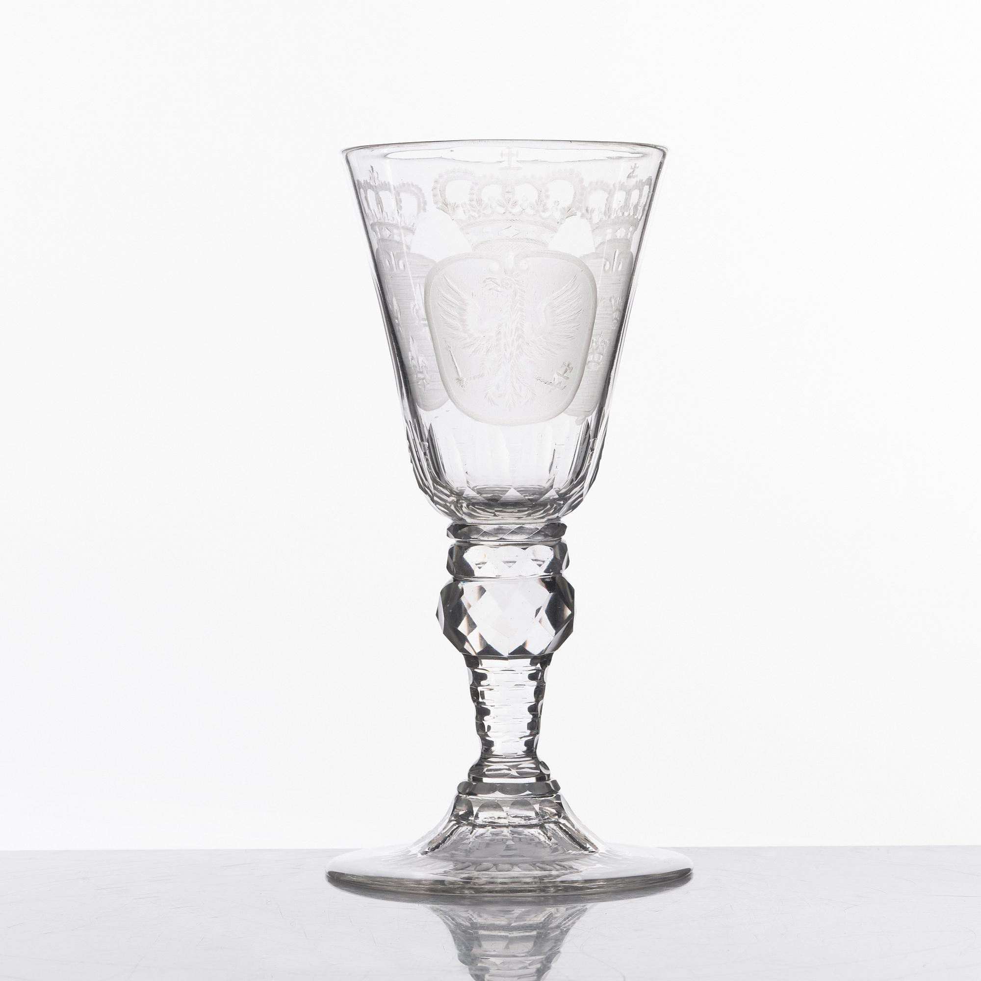 Pokal, glas. Troligen Kungsholmens glasbruk, 1700-tal.