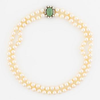 Collier två rader odlade pärlor lås 18K vitguld.