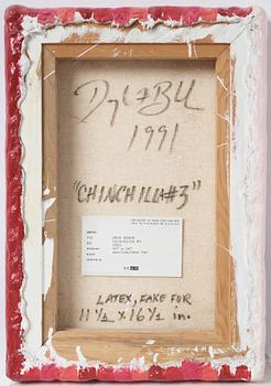 Douglas Black, acrylic, latex and fake fur on canvas, signed and dated 1991 verso.