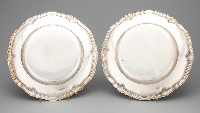 TALLRIKAR, 6 st, silver, GAB, Stockholm, 1938. Total vikt ca 2180 g.