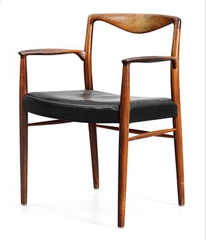 12. A Kai Lyngfeldt-Larsen, palisander chair with black leather upholstery by Søren Villadsen, Denmark, 1950's-60's.