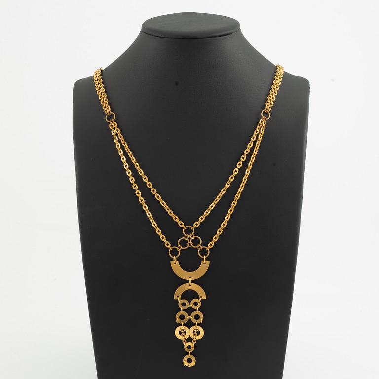 Siv Lagerström, two necklaces and one earring, gold-coloured metal.