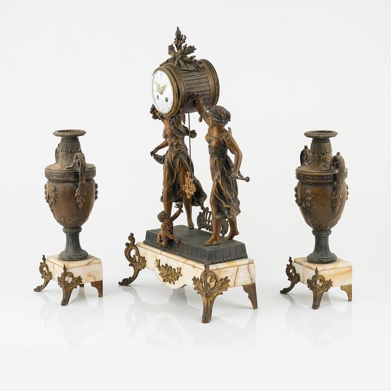 A three-piece mantle set, L. Ferciot, Aix-en-Othe, France, late 19th Century.