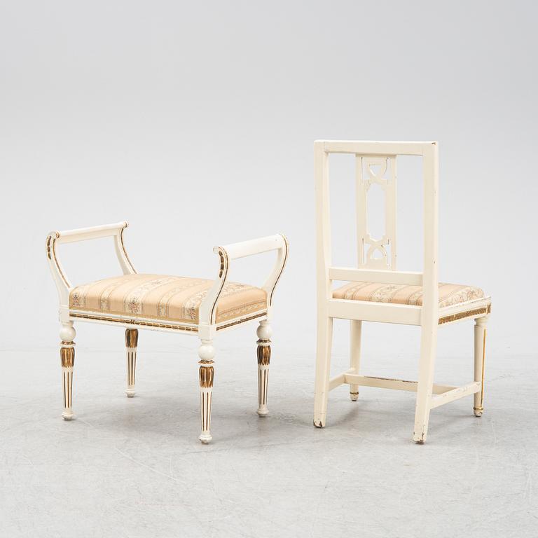 A Late Gustavian sofa, chair and stool, 19th and 20th century.