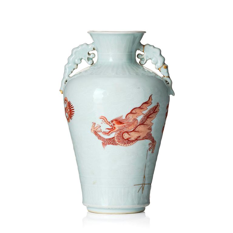 A rare Meiping vase with dragon handles, Qing dynasty, with Yongzheng mark and of the period (1723-35).