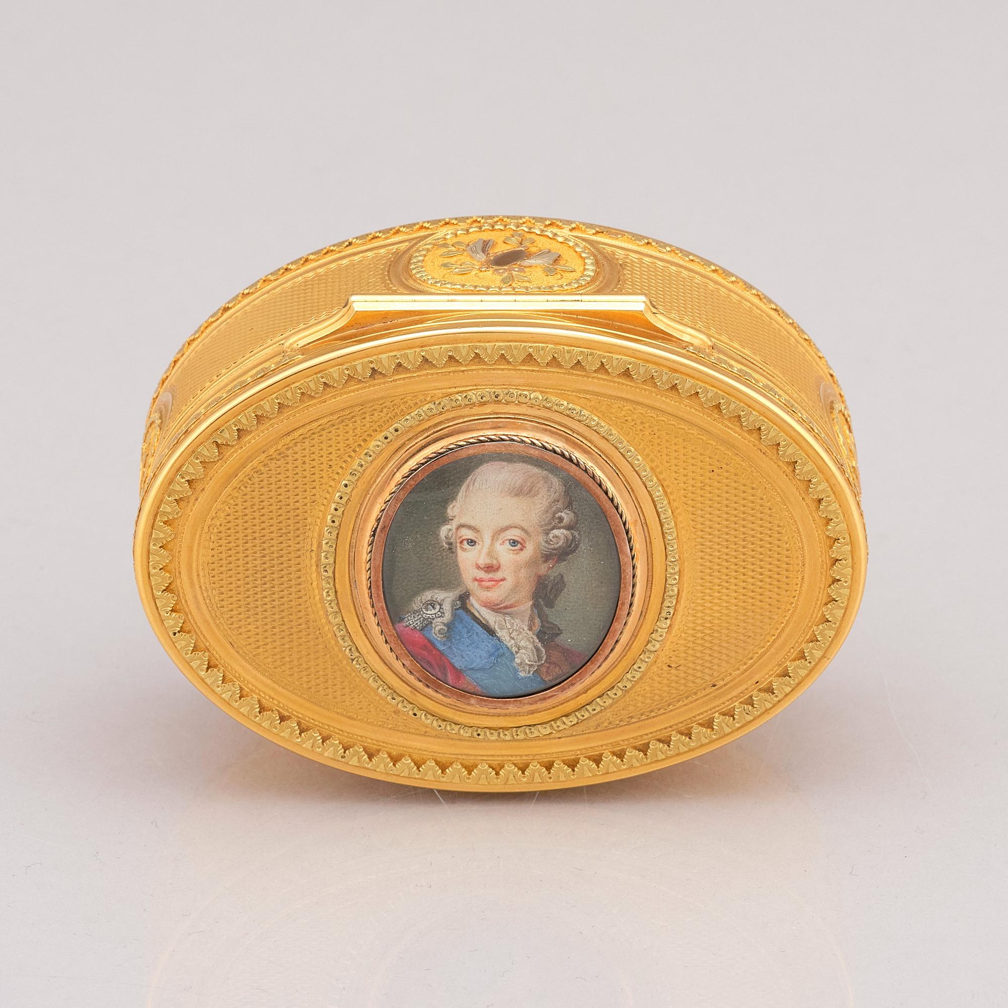 A Royal presentation gold box by Matthieu Philippe, Paris 1776-77, miniature of Gustaf III by Johan Georg Henrichsen.