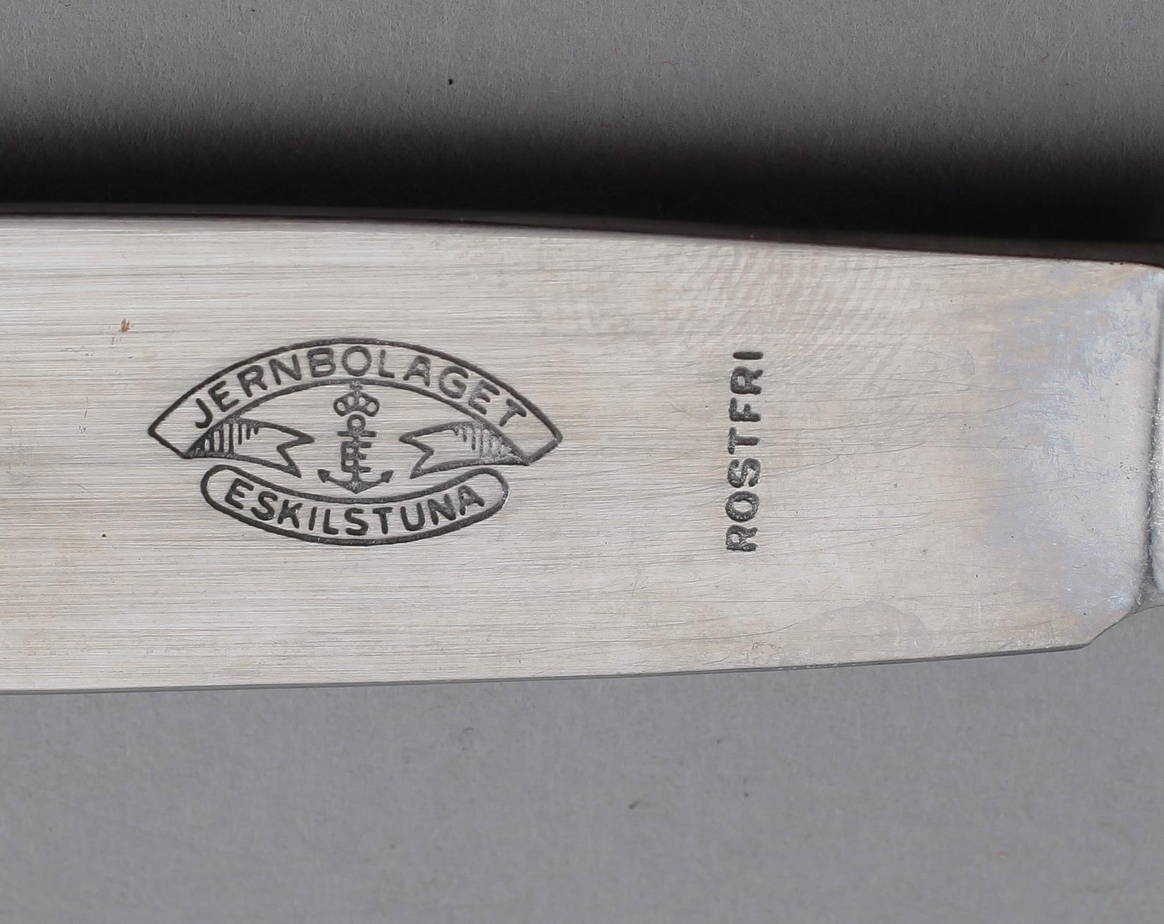 MATKNIVAR, 12 st, silver, Johan Petter Grönvall, Stockholm 1832. Vikt med stålblad ca 900 g.