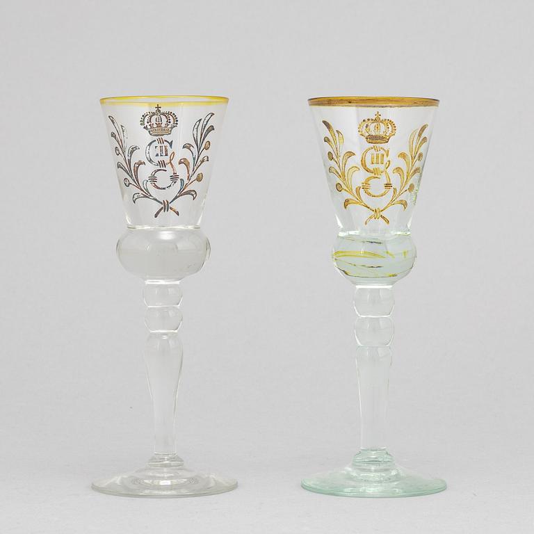 Twelve schnaps glasses, presumably from Reijmyre, 20th century.