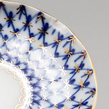 A 33-piece 'Cobalt net' porcelain coffee service from Lomonosov, Russia.