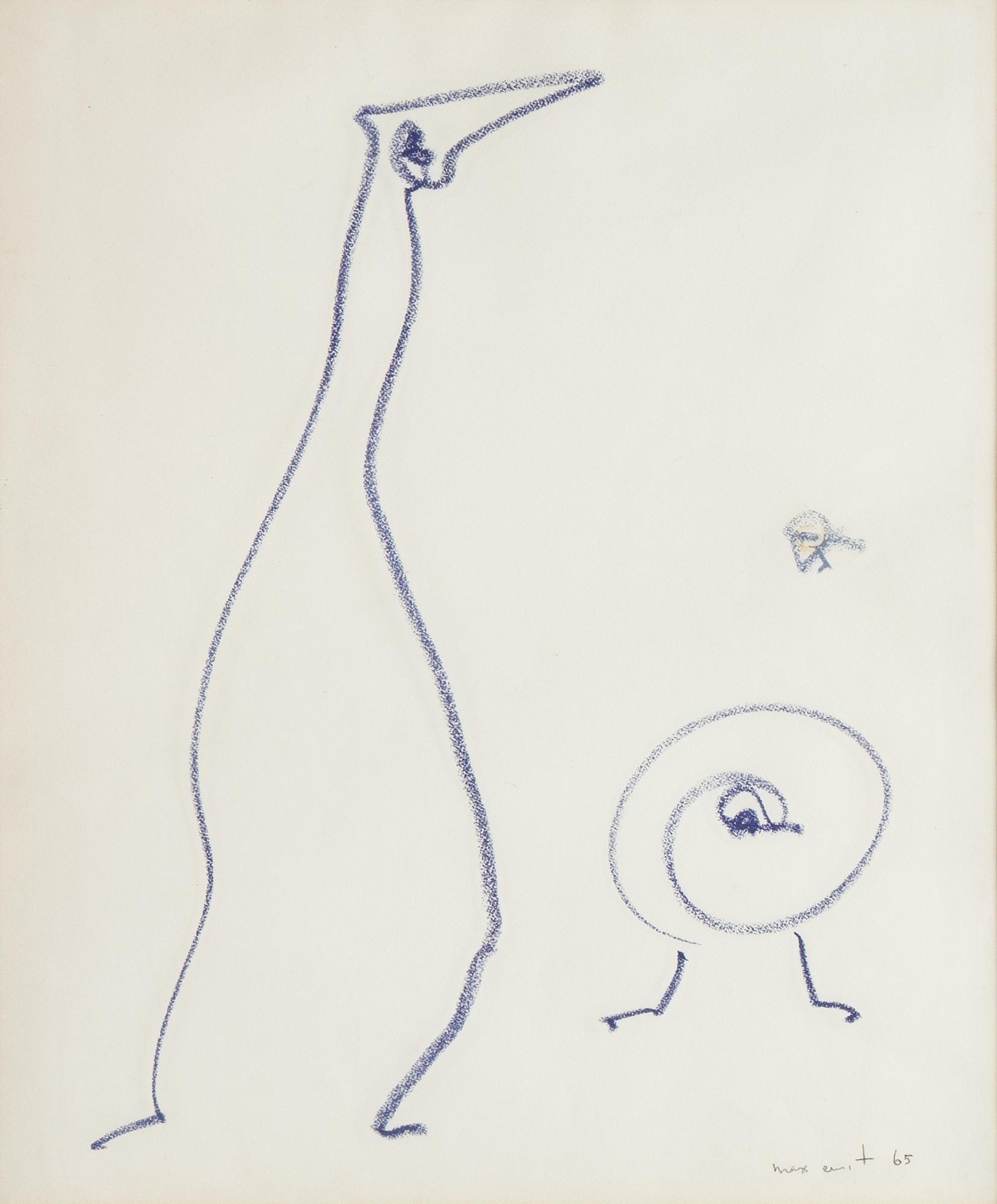 Max Ernst, chalk on paper, signed and dated -65.