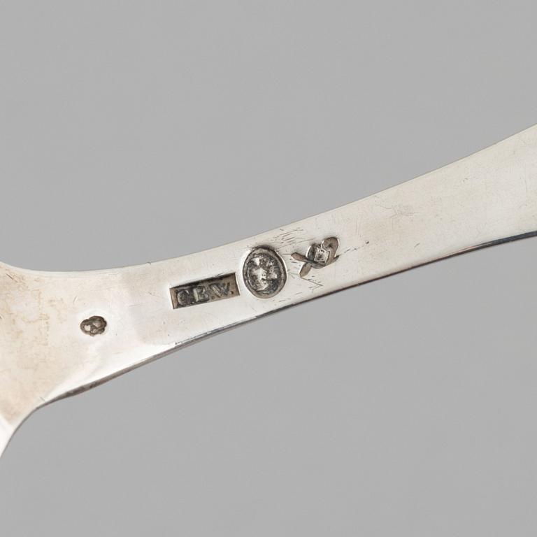 Skedar, 5 st, silver, bl a Stephan Westerstråhle, Västervik 1766.