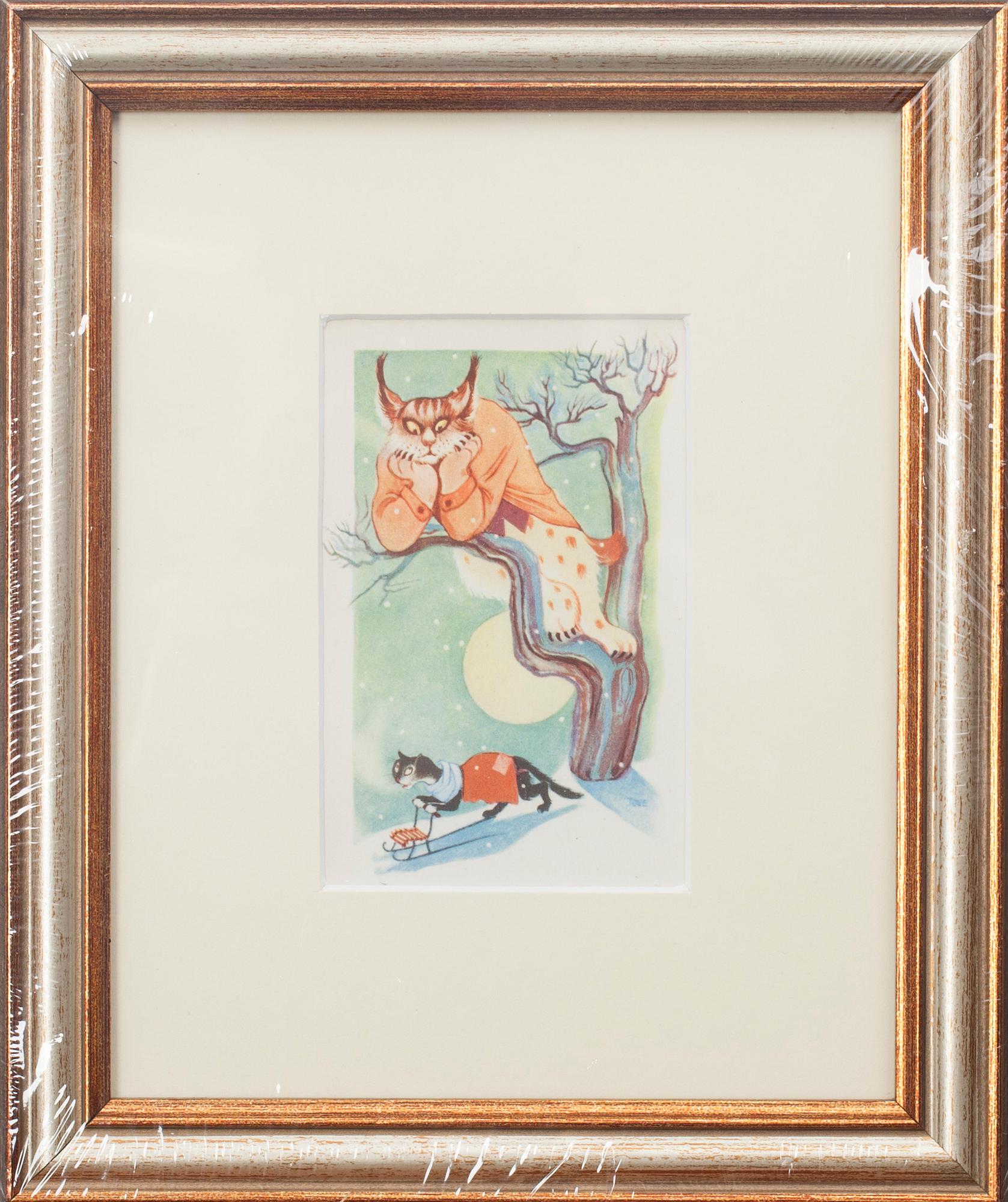 KONSTVYKORT, 5 st, efter Tove Jansson, signerade i trycket, Taidekorttikeskus, 1940-tal.