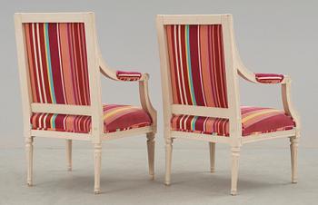 A pair of Gustavian late 18th century armchairs by J Lindgren, master 1770.