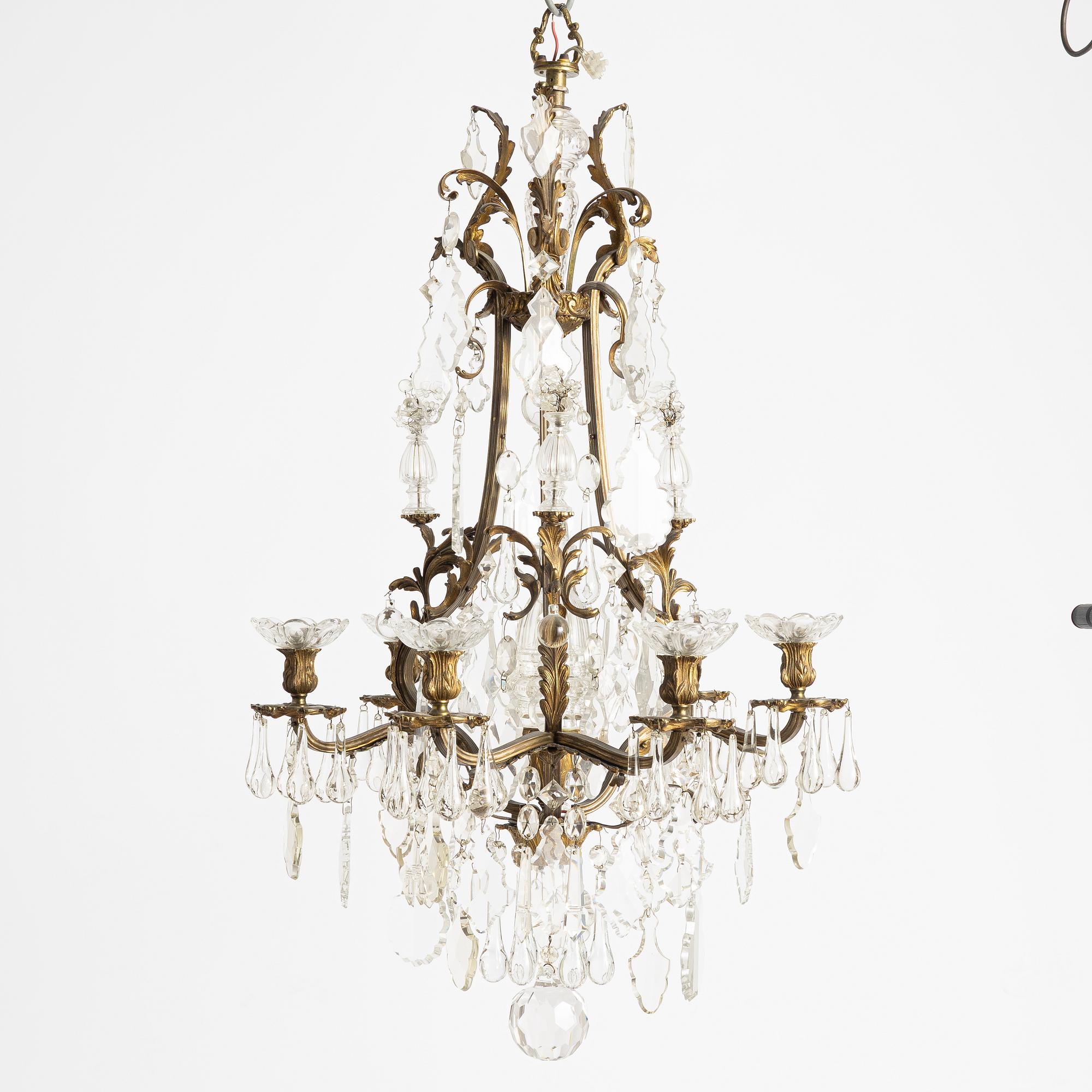 A six-branch rococ-style chandelier, first part 20th century.