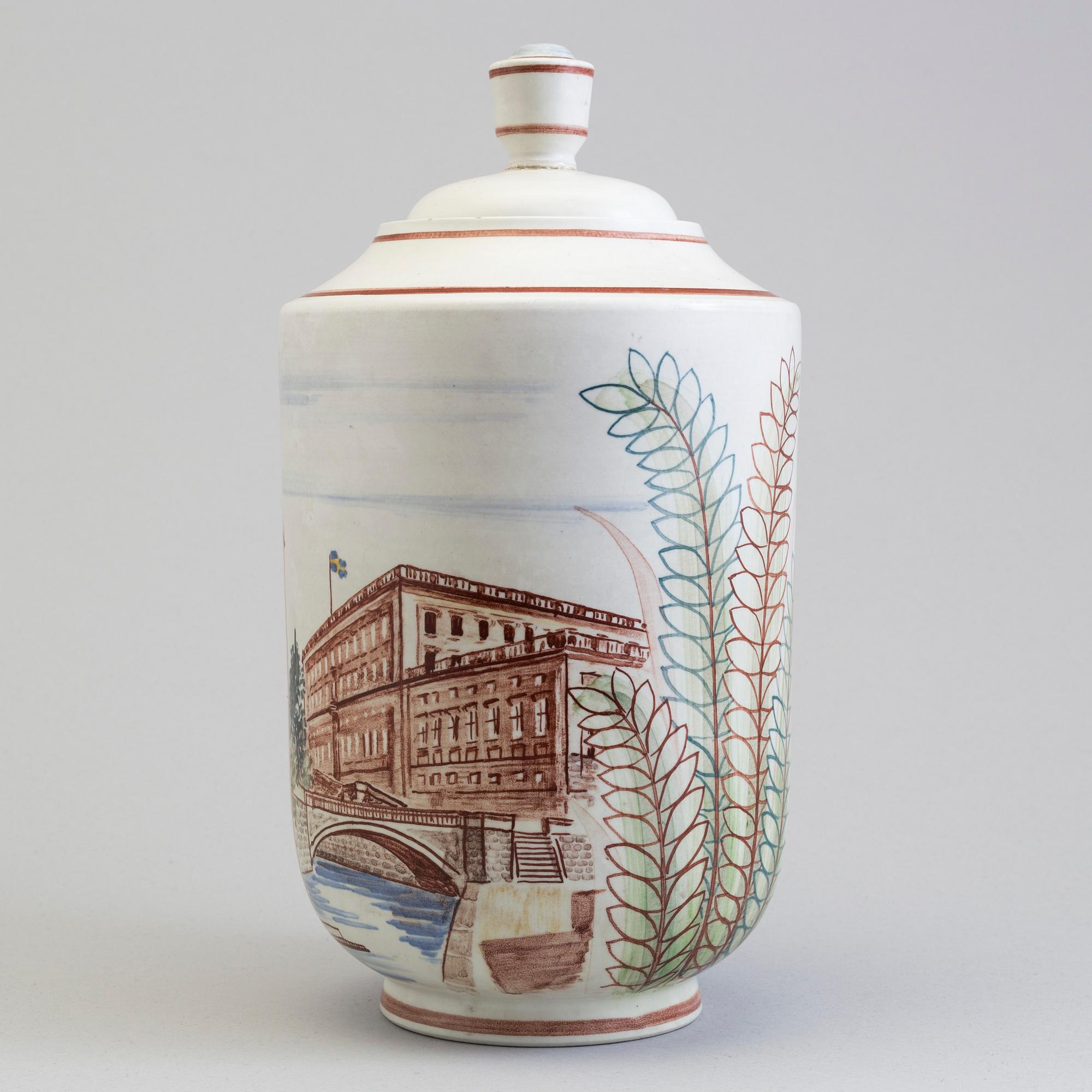 LARS THORÉN, urna med lock, stengods, Rörstrand -47.