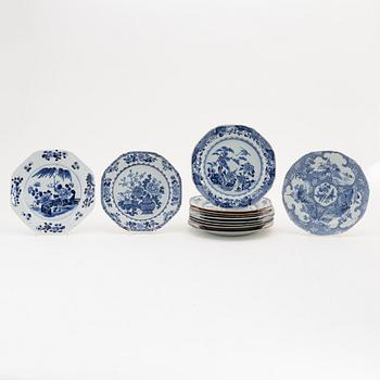 A group of twelve Chinese blue and white dishes, Qing dynasty, Qianlong (1736-95).