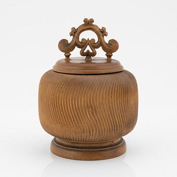 Kalevala Koru,  a carved birch lidded jar, signed KK.