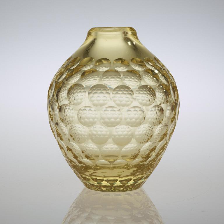 VICKE LINDSTRAND, a yellow cut glass vase, Kosta, Sweden 1950-60's.