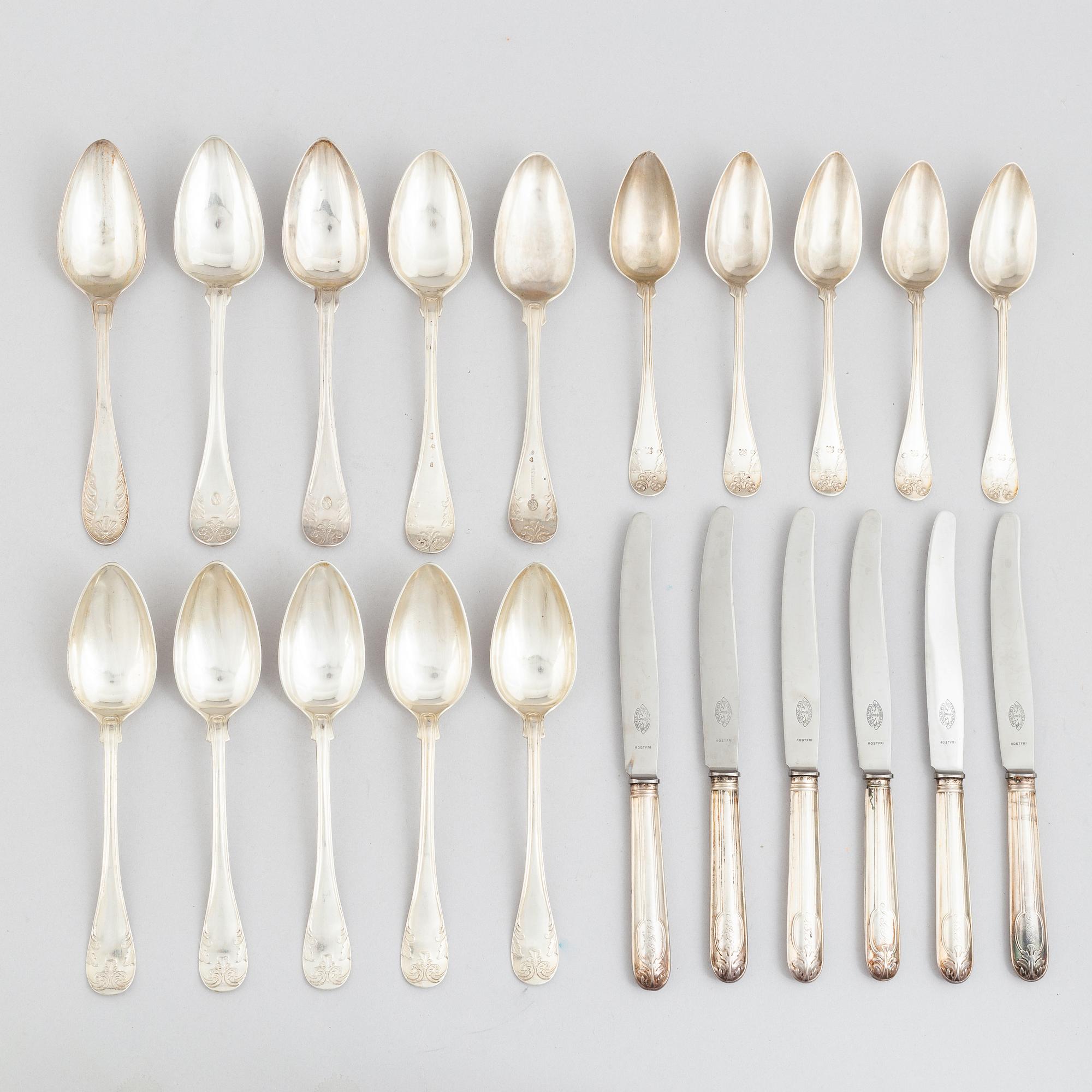 21 pieces of silver cutlery, Sweden, 1820-1896.