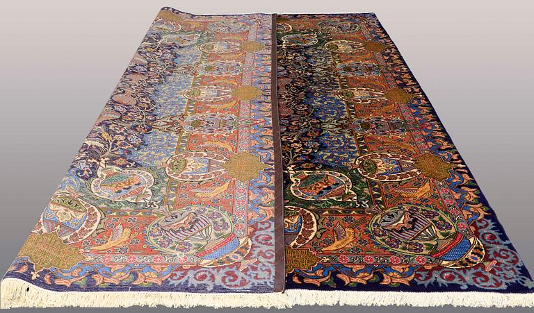 A CARPET, Figural Kashmar, ca 396 x 304 cm.