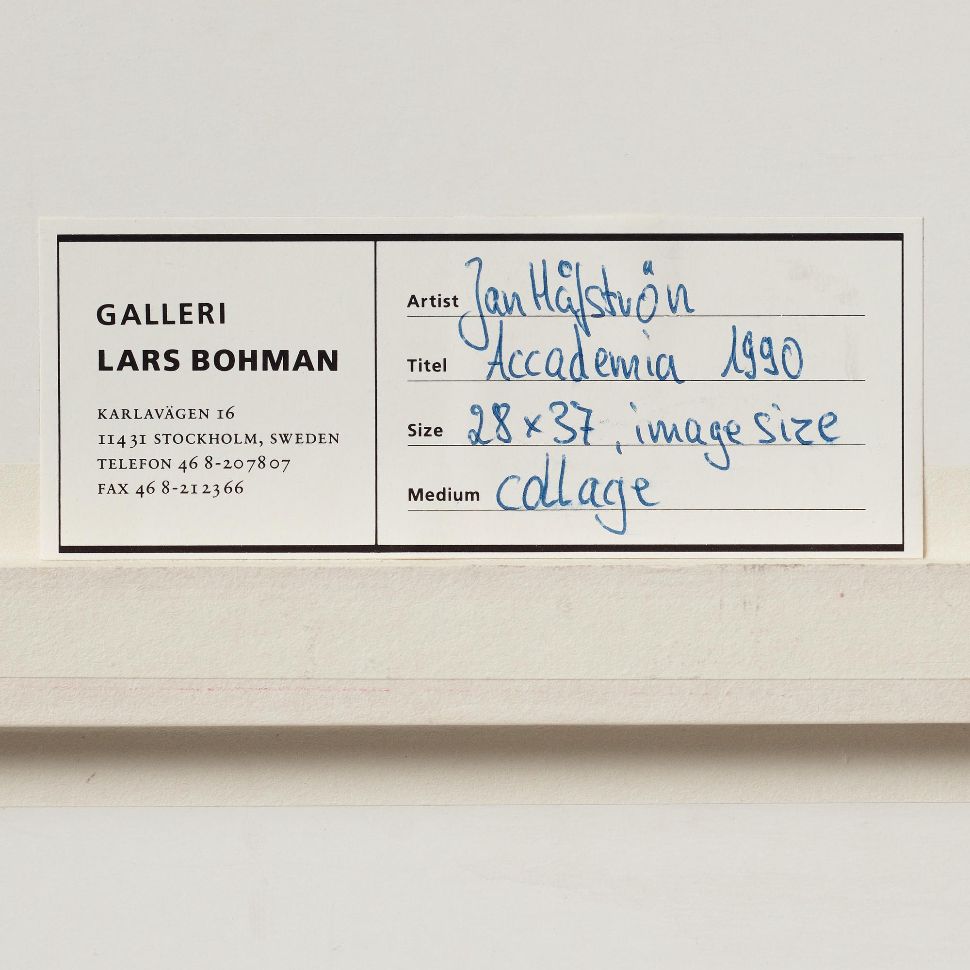 Jan Håfström, mixed media, signed and dated 1990.