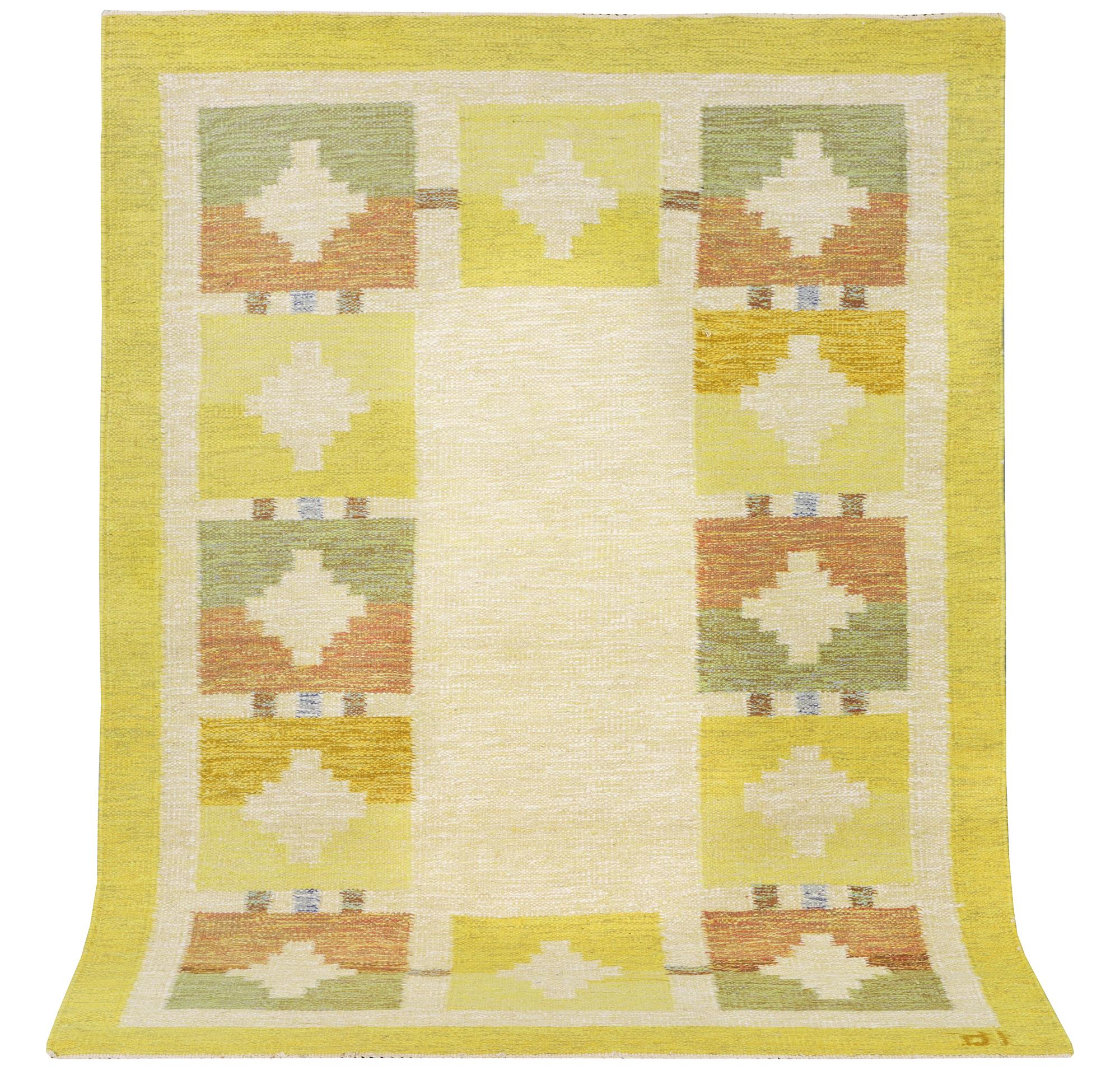 Ida Rydelius, a flat weave carpet, signed IR, c. 233 x 175 cm.