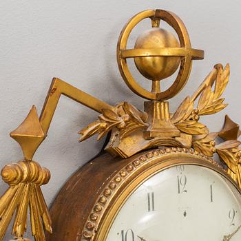 A swedish gustavian wall clock signed by Carl Erik Orbin, Stockholm, active ca 1774-1799.