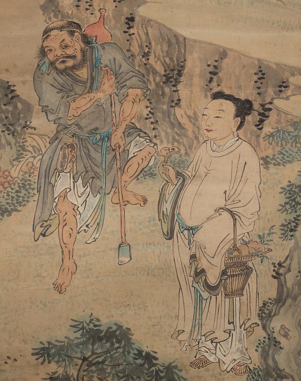 Three hanging scrolls, ink and color on paper, Qing dynasty, 19th century.