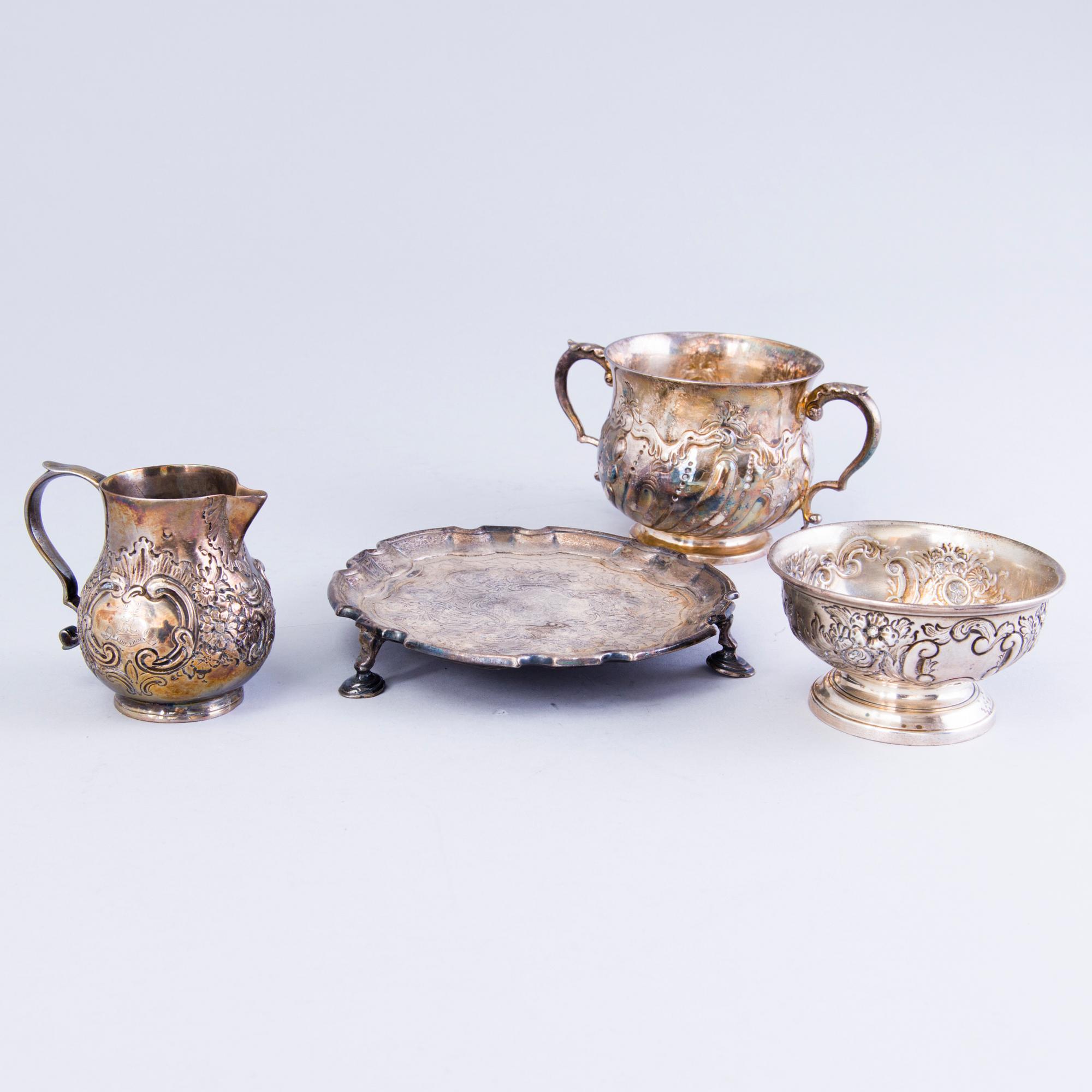 FOUR SILVER OBJECTS, England 18th-20th century.