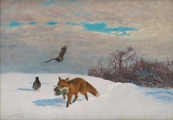 267. Bruno Liljefors, Winter landscape with fox and prey.