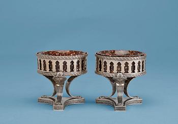 602. SALT CELLARS, a pair. Silver, porphyry. Gustaf Folcker Stockholm 1823.