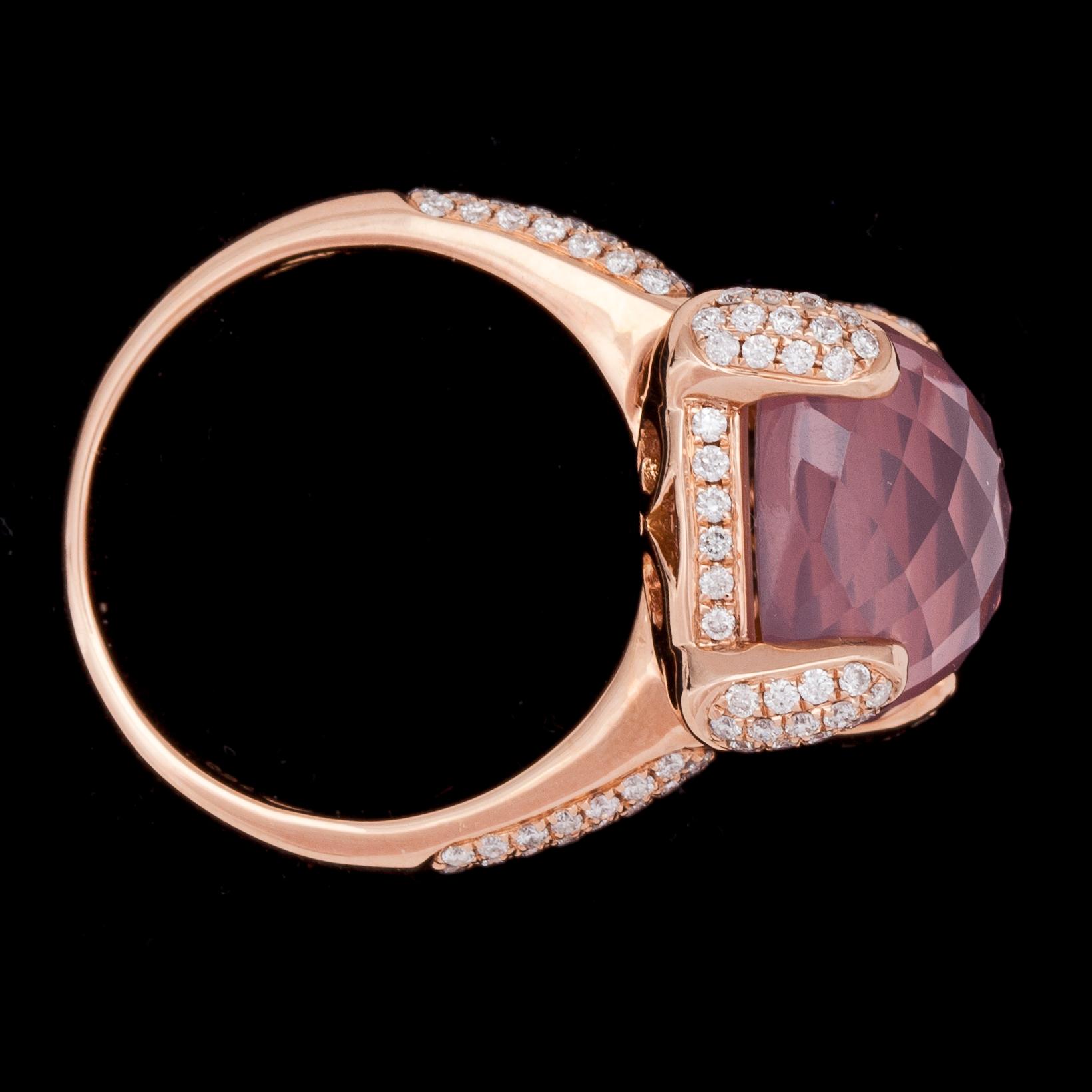 RING, rose quartz and brilliant cut diamonds, tot. app. 1 ct.