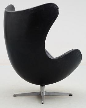 An Arne Jacobsen black leather and steel 'Egg Chair', Fritz Hansen, Denmark 1960's.