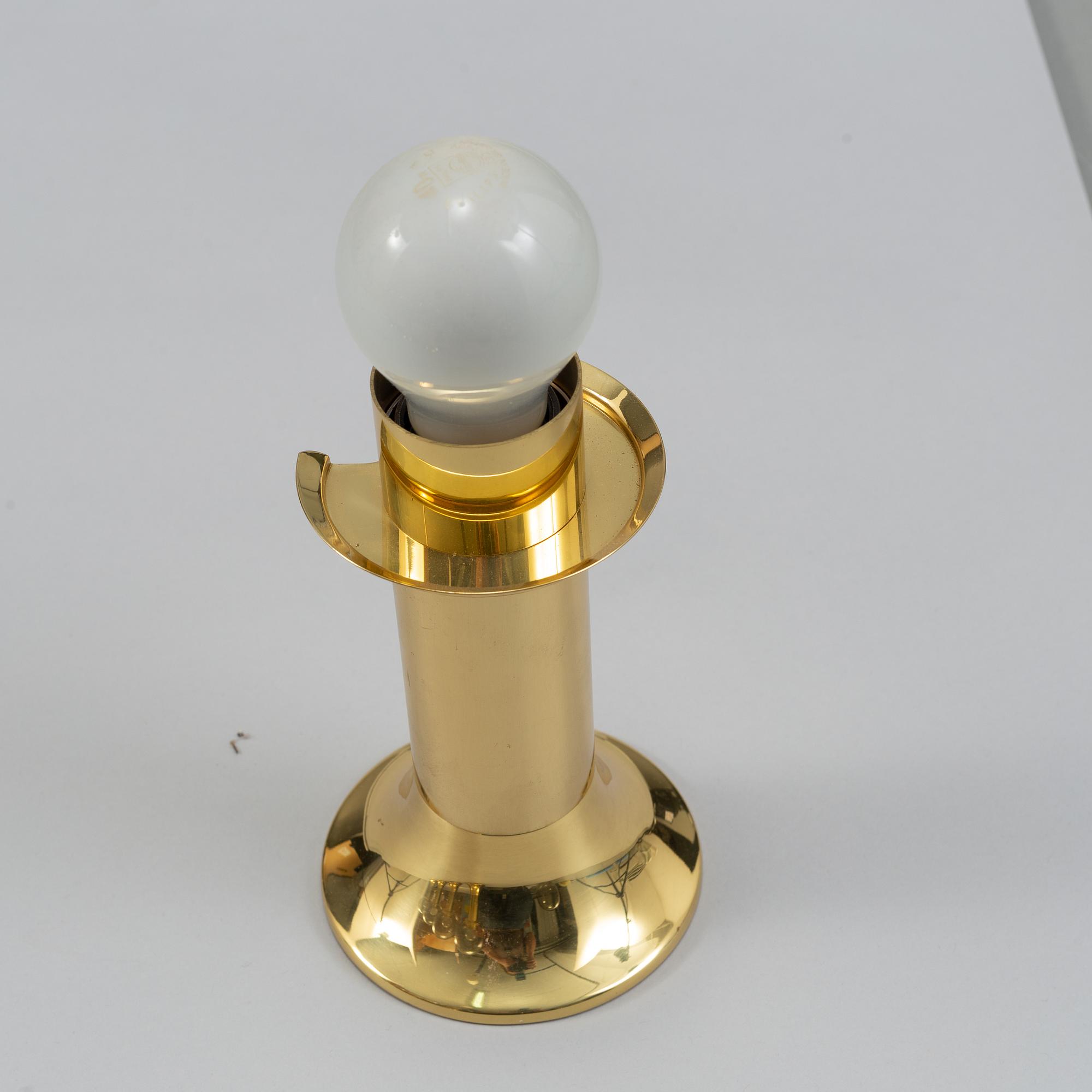 Five 1970's brass and glass ceiling/table lamps, Ott international.