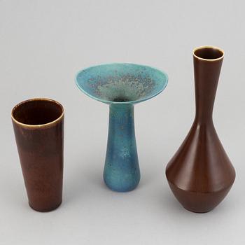 Carl-Harry Stålhane, three vases, stoneware, Rörstrand, Sweden.