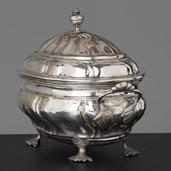 A Rococo tureen with cover and stand by Caspar Liendenberg, Stockholm 1768 (privilege in Stockholm 1745).