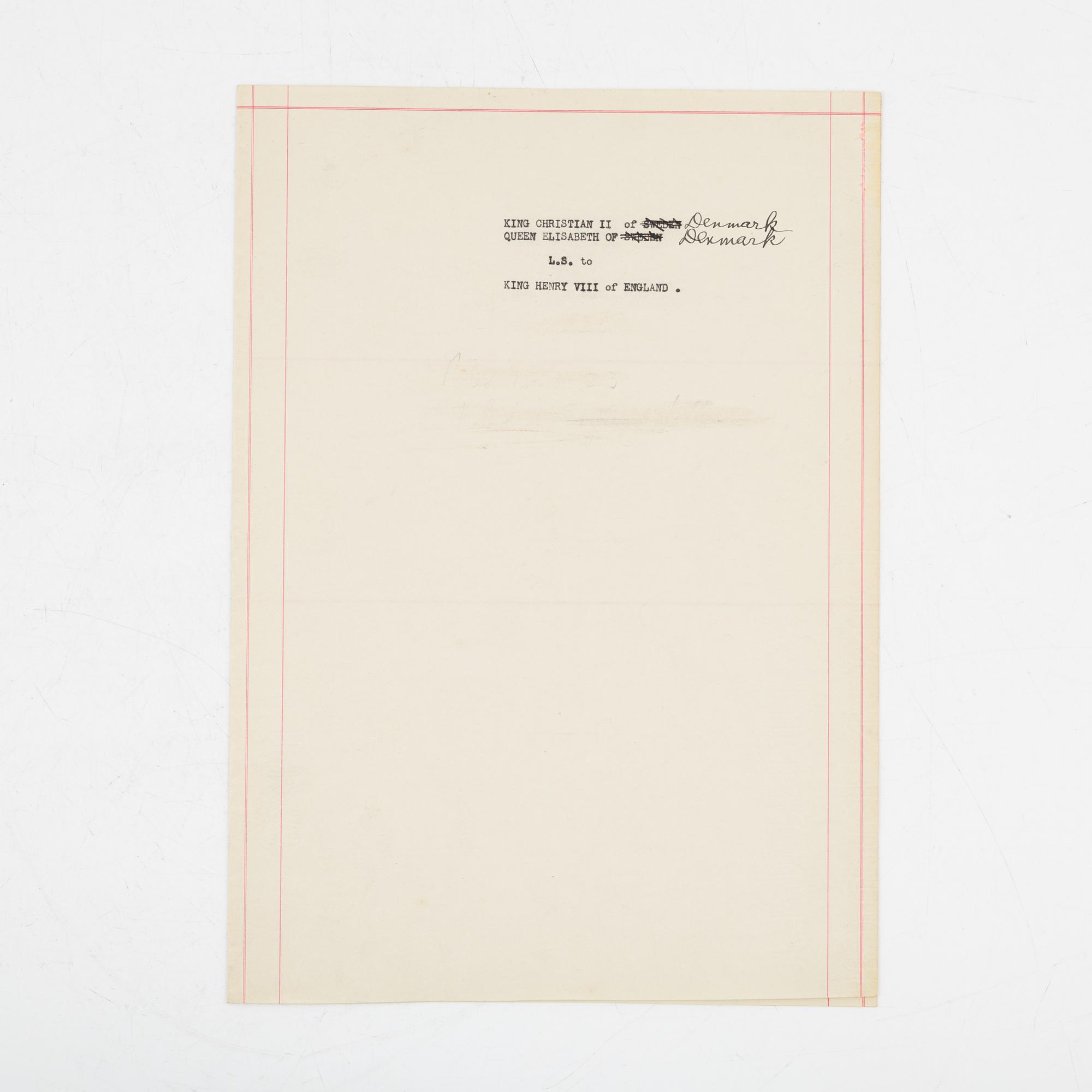 Original letter signed from Danish King Kristian II to King Henry VIII of England.