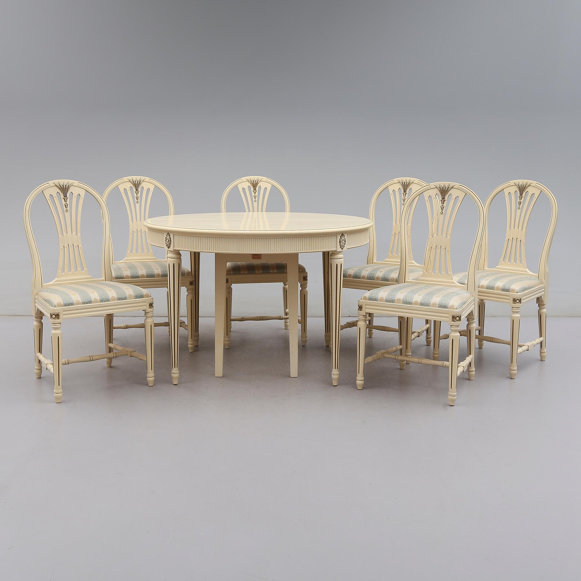 MATSALSMÖBEL, 7 delar, gustaviansk stil, 1900-talets andra hälft.