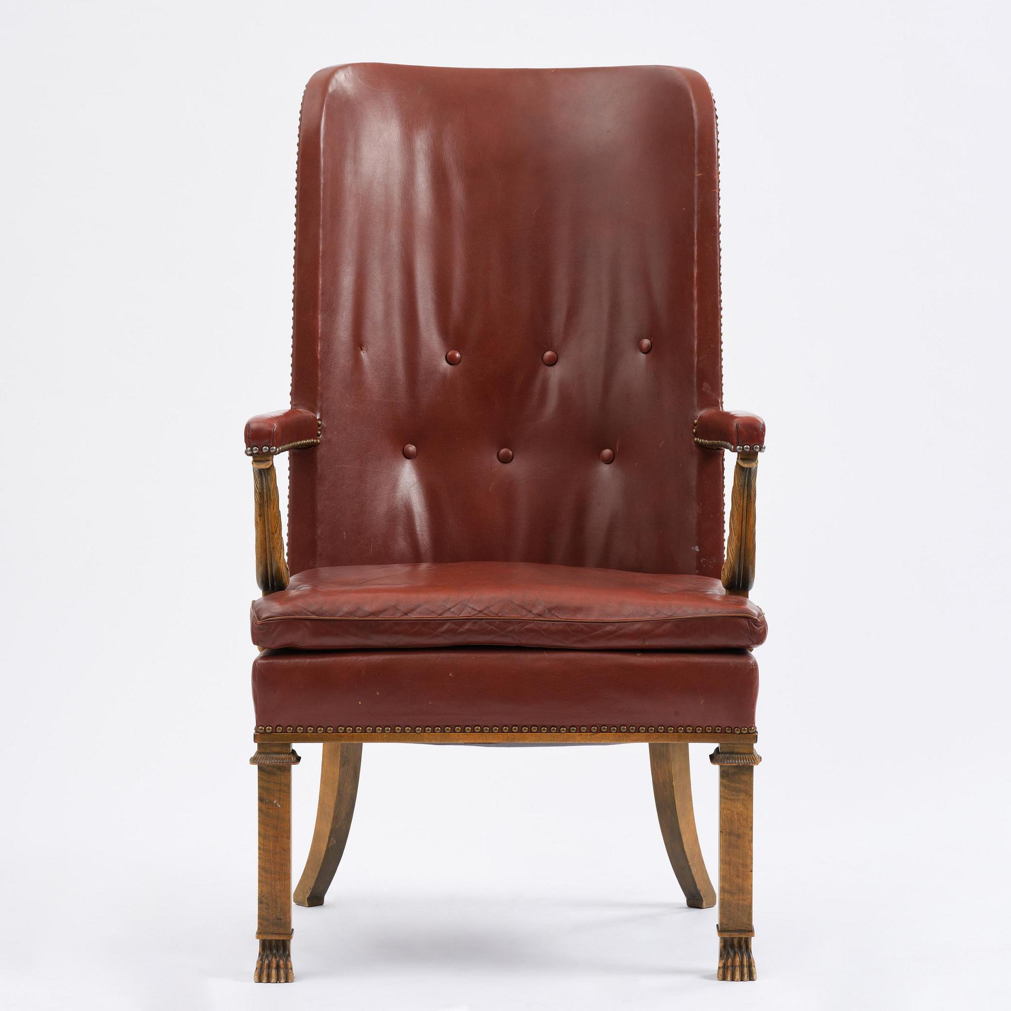 Axel Einar Hjorth, a "Caesar" stained birch and leather armchair, Nordiska Kompaniet, Sweden, 1929.