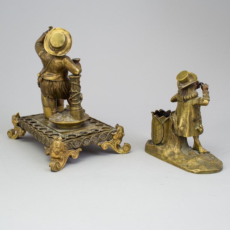 TWO BRONZE INK STANDS, second half of the 19th century.