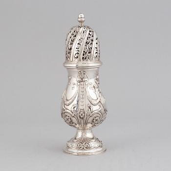 A French 19th/20th century silver sugar-caster. Rococo-style.