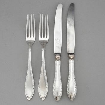 BESTICKSERVIS, 24 delar, silver, modell "Göta", CF Carlman, Stockholm, 1909. Vikt inklusive stålblad 1823 g.