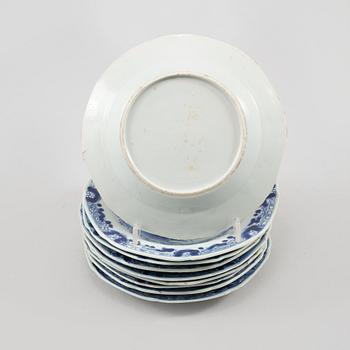 ASSIETTER, 9 st, porslin, Kina, 1700-tal.