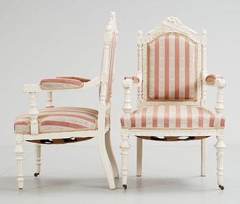 KARMSTOLAR, ett par, Louis XVI-stil, 1900-talets början.