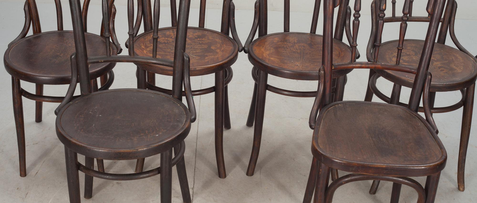 STOLAR, 6 st, Div fabrikat bl.a Thonet och Mundus. 1900-talets början.