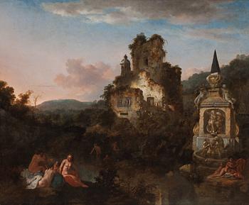 Jan Griffier, Landscape with ruins and figures.