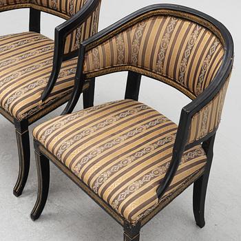 A pair of late Gustavian open armchairs, Lindome, circa 1800.