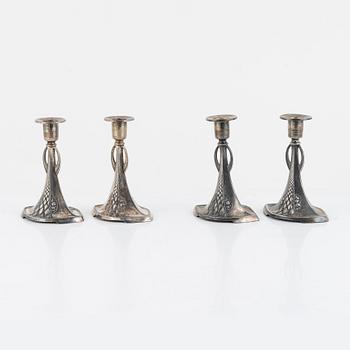 Two pairs of silver plated candlesticks, WMF (Würtembergische Metallwarenfabrik), early 20th Century.